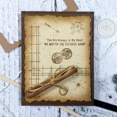 Vintage Monochromatic Map-Like Card  with 3D Embellishment