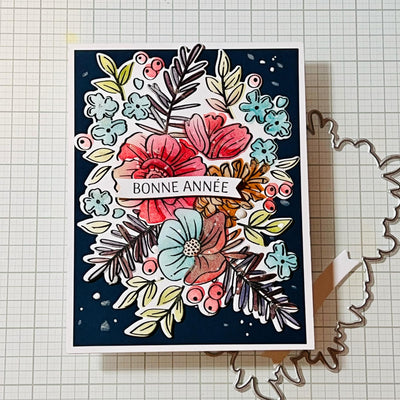 Pine Cone Blooms stencil card tutorial for holidays