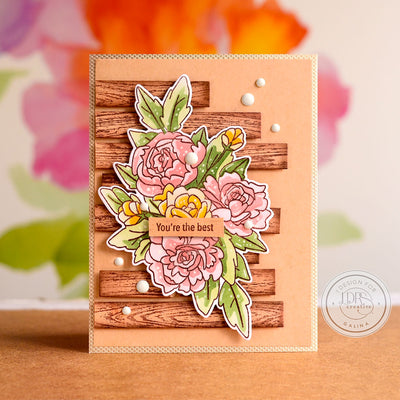 Wood bricks technique for a floral card