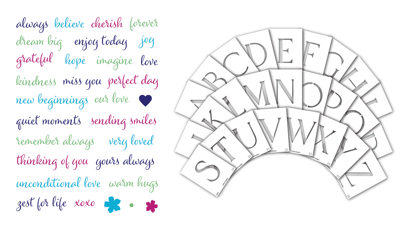 Alpha Stencils and A to Z Sentiments Stamps Bundle