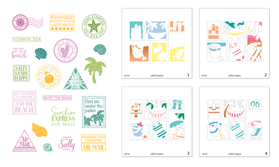 Beach Days Postage Collage Stamps and Layering Stencils Bundle