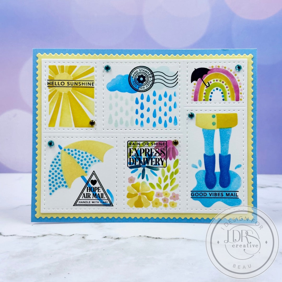 Here Comes the Sun Postage Collage Stamps and Layering Stencils Bundle