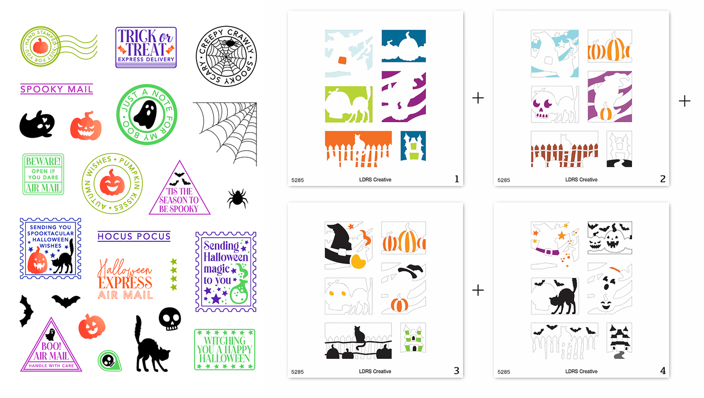PRE-ORDER: Halloween Postage Collage Stamps and Layering Stencils Bundle
