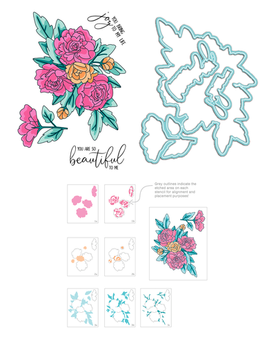 Joyful Blooms Bundle Stamps, Dies, and Layering Stencils Bundle
