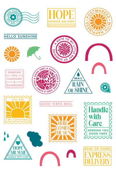 Here Comes the Sun Postage Collage Stamps and Layering Stencils Bundle