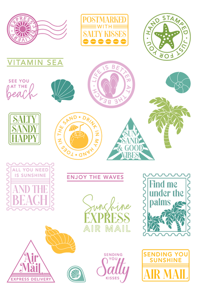 Beach Days Postage Collage Stamps and Layering Stencils Bundle