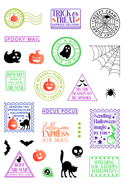 PRE-ORDER: Halloween Postage Collage Stamps and Layering Stencils Bundle