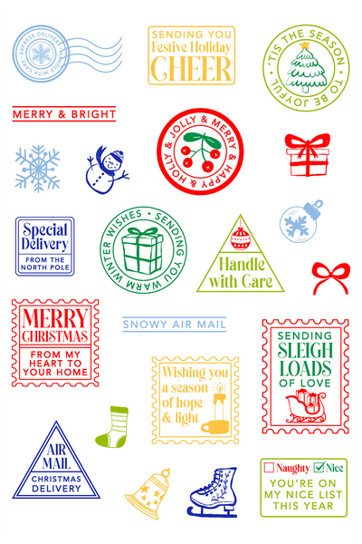 PRE-ORDER: Season's Greetings Postage Collage Stamps and Layering Stencils Bundle