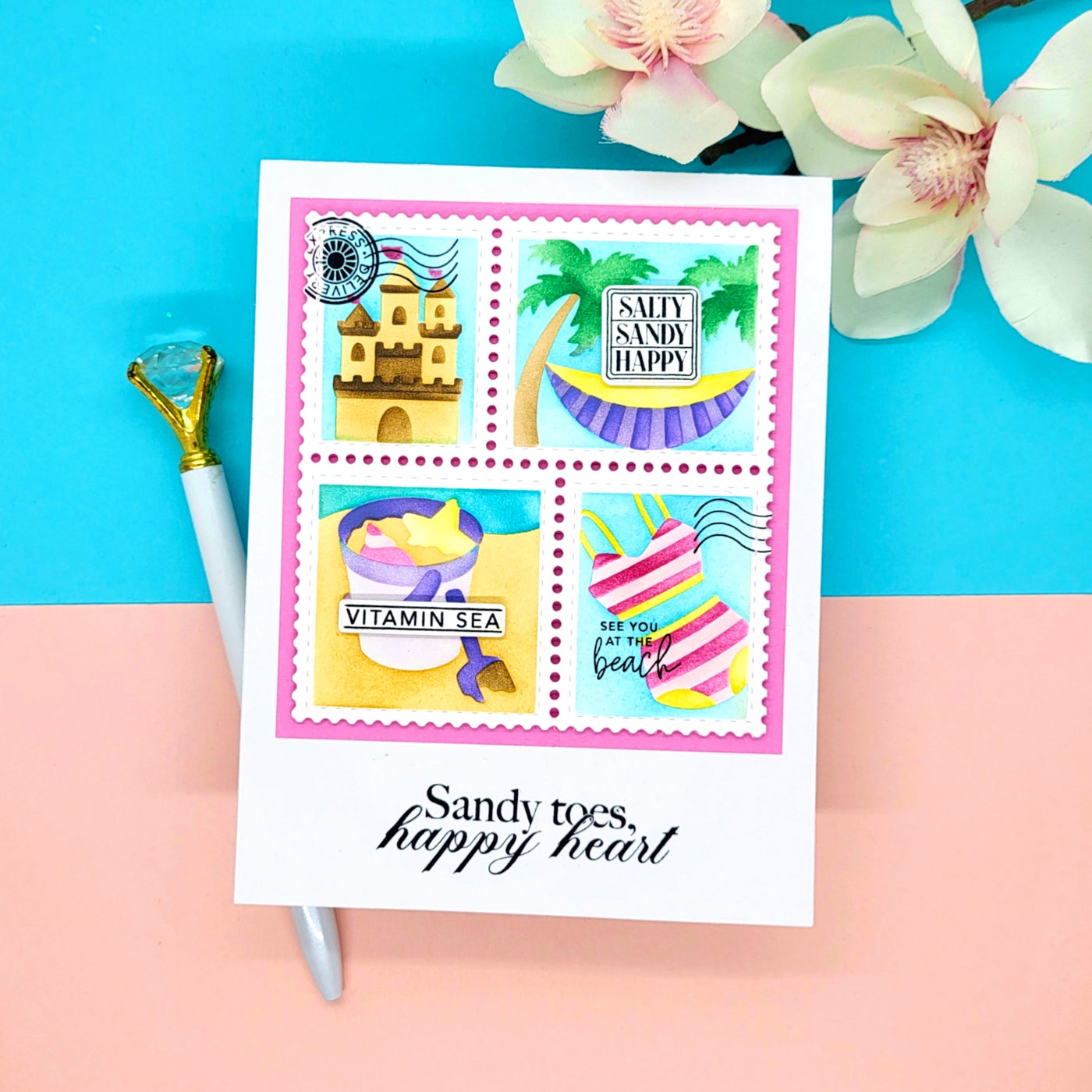 Beach Days Postage Collage Stamps and Layering Stencils Bundle