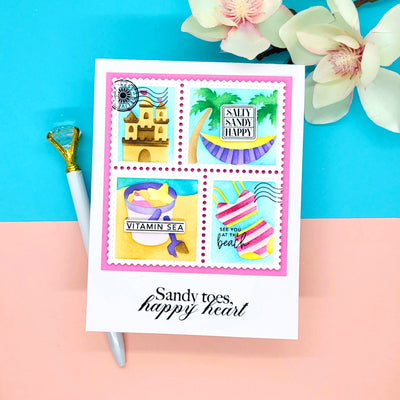 Beach Days Postage Collage Stamps and Layering Stencils Bundle