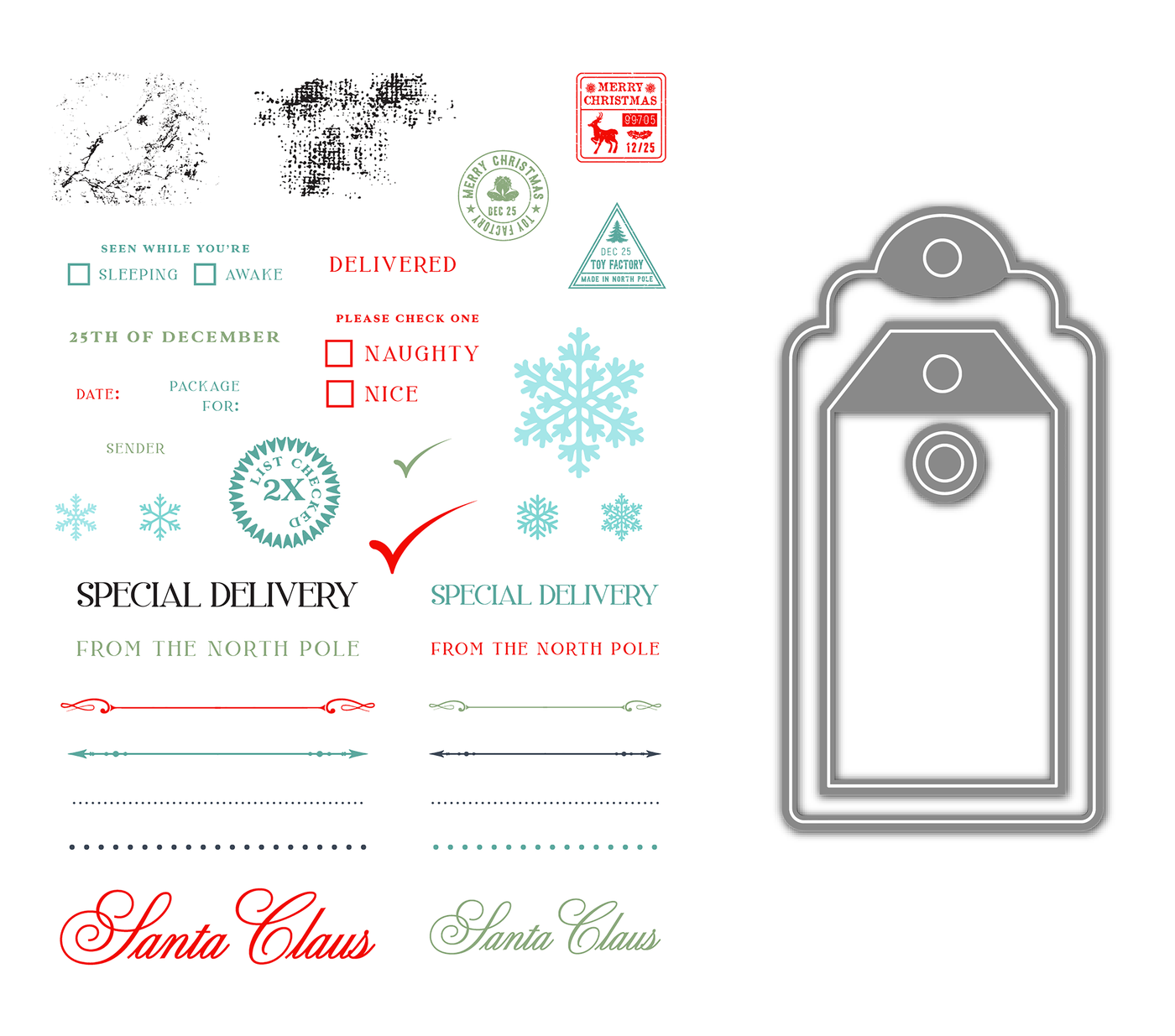 North Pole Collage Stamps and Mixed Tag Dies Bundle
