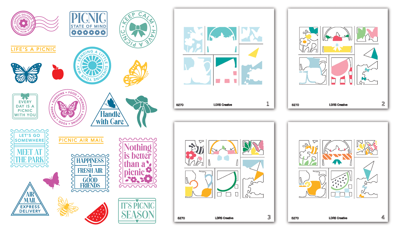 Picnic Postage Collage Stamps and Layering Stencils Bundle