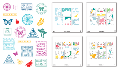 Picnic Postage Collage Stamps and Layering Stencils Bundle