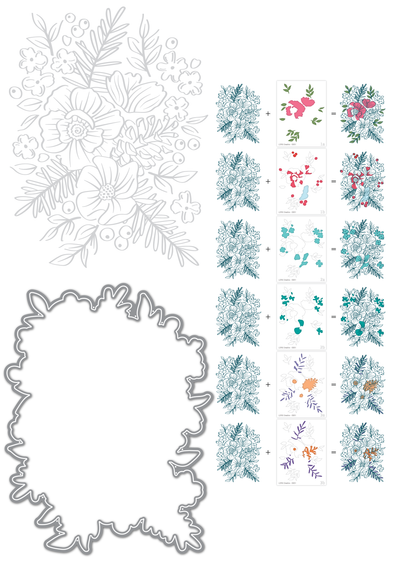 Pine Cone Blooms Impress-ion Press + Foil Plate, Layering Stencils, and Coordinating Die Bundle