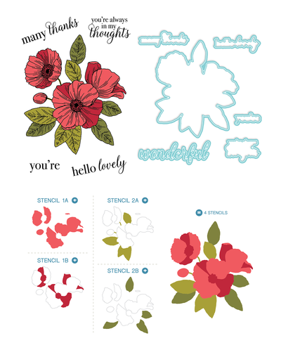 Poppy Posy Stamps, Dies, and Stencil Bundle