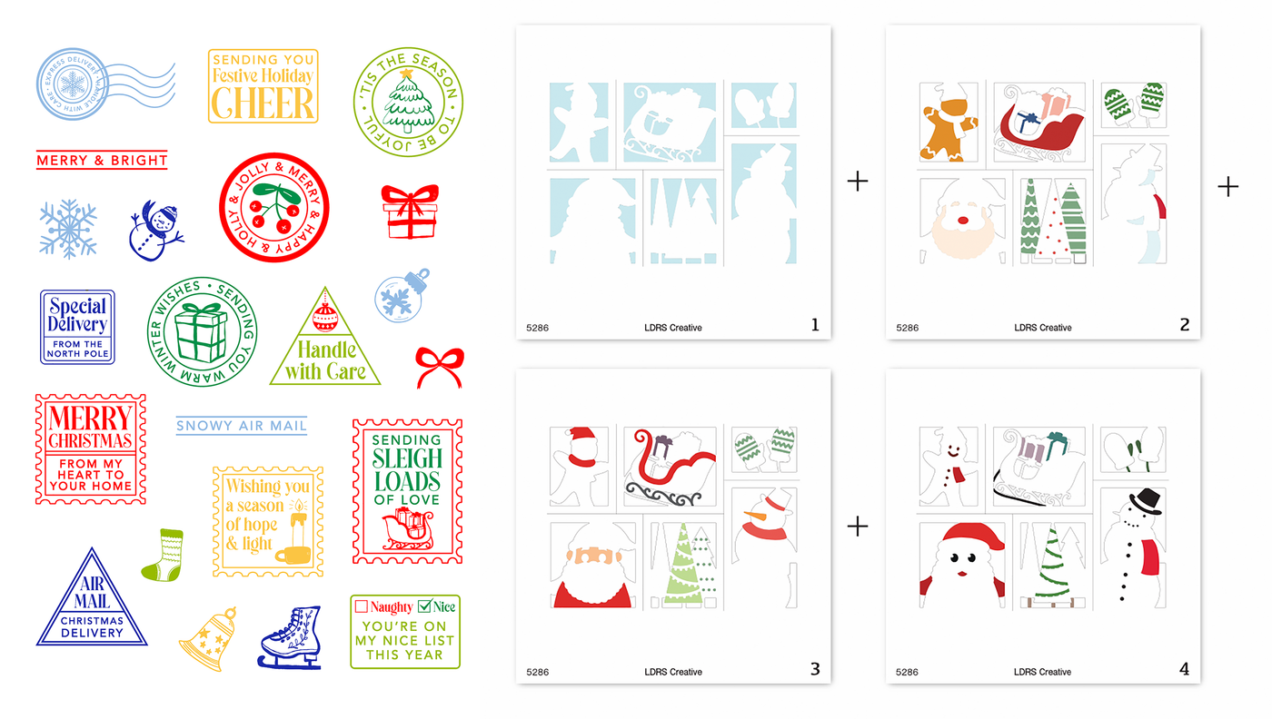 PRE-ORDER: Season's Greetings Postage Collage Stamps and Layering Stencils Bundle