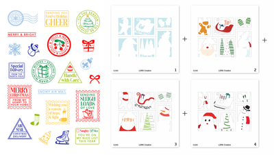 PRE-ORDER: Season's Greetings Postage Collage Stamps and Layering Stencils Bundle