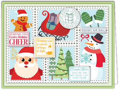 PRE-ORDER: Season's Greetings Postage Collage Stamps and Layering Stencils Bundle