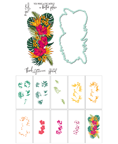 Tropical Floral Slimline Stamps, Dies, and Layering Stencils Bundle