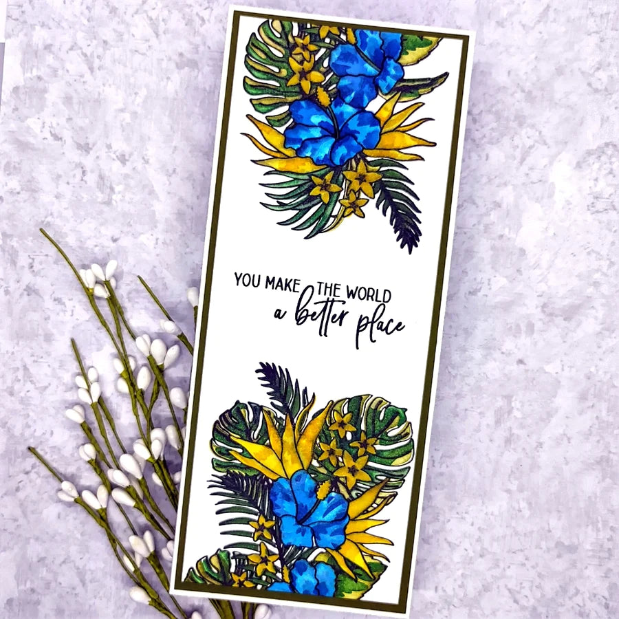 Tropical Floral Slimline Stamps, Dies, and Layering Stencils
