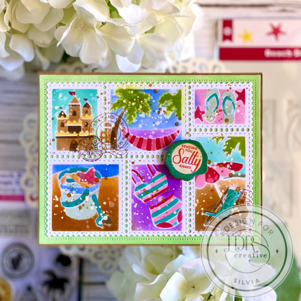 Beach Days Postage Collage Stamps and Layering Stencils Bundle